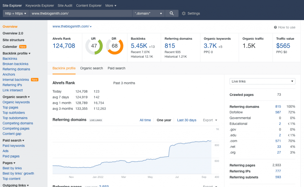 Ahrefs Domain Overview
